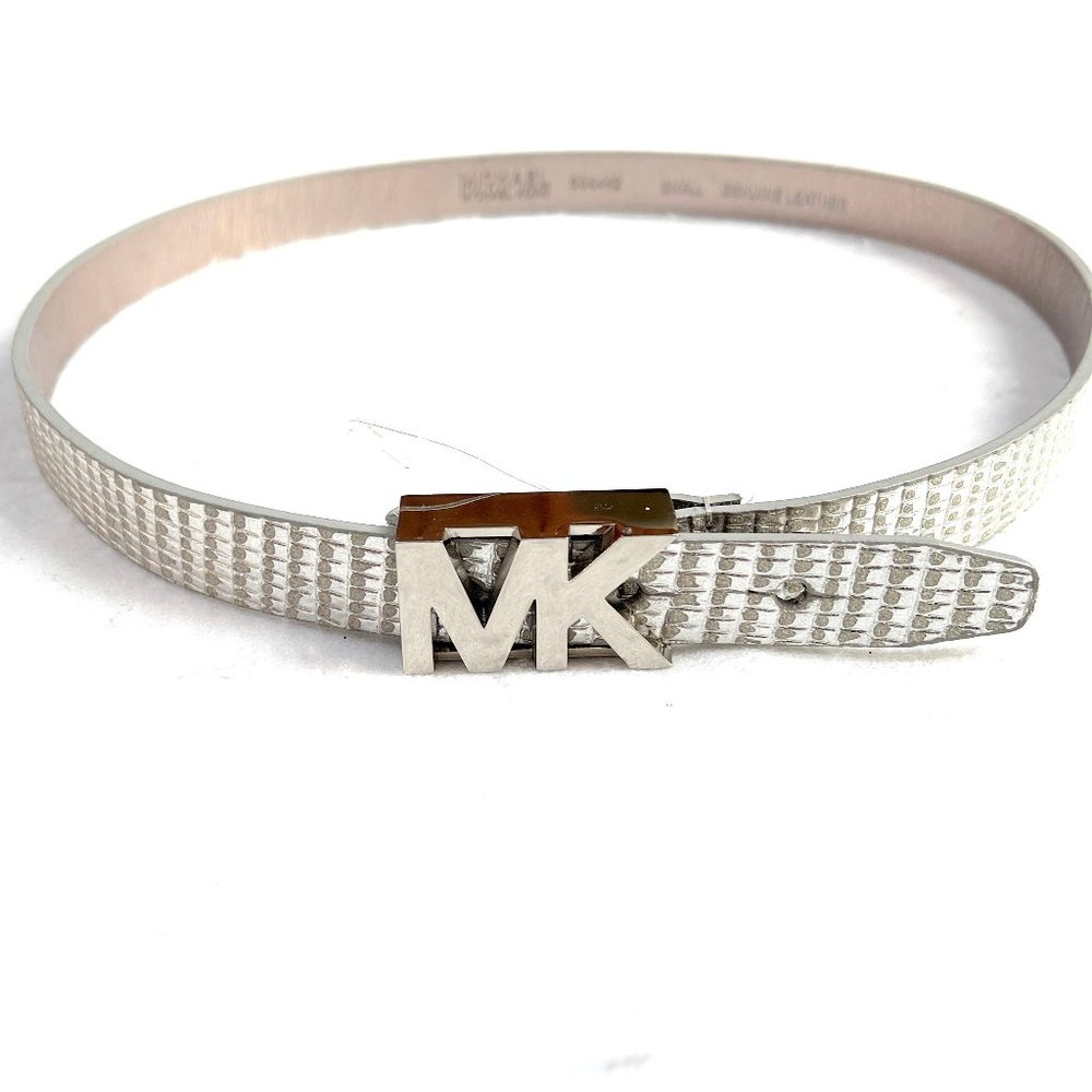 New Michael Kors Silver Logo Belt - Picture 4 of 11